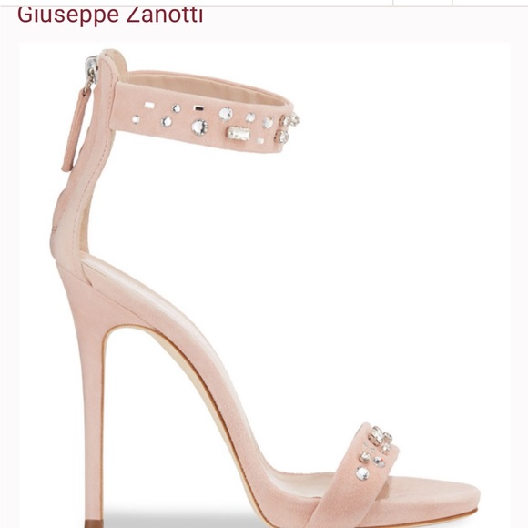 GIUSEPPE ZANOTTI Blush Pink Suede Crystal Embellish Sandal Heel - Picture 2 of 12